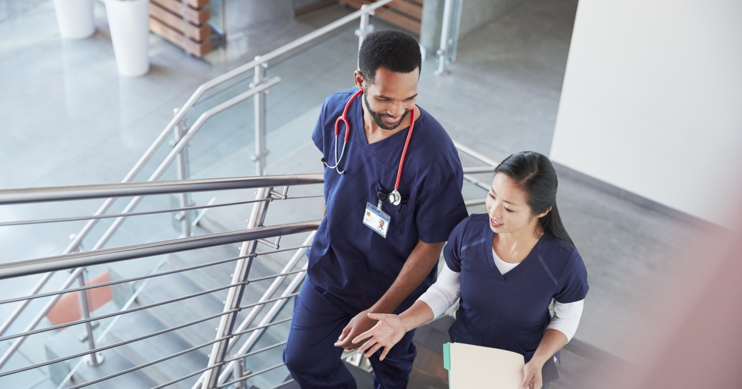 Health care professionals chatting