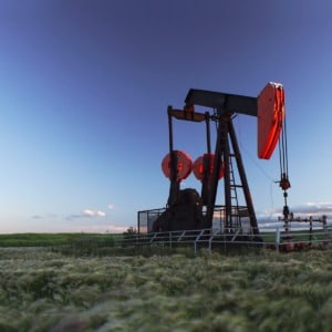 Oil derrick in field